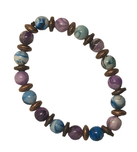 yoga bracelet with blue and purple beads
