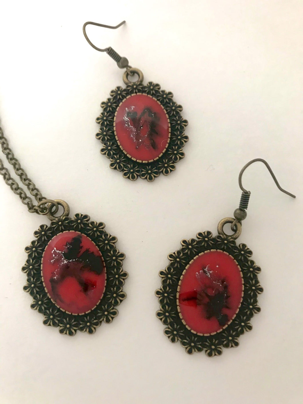 Red Rock Necklace and Earrings Set