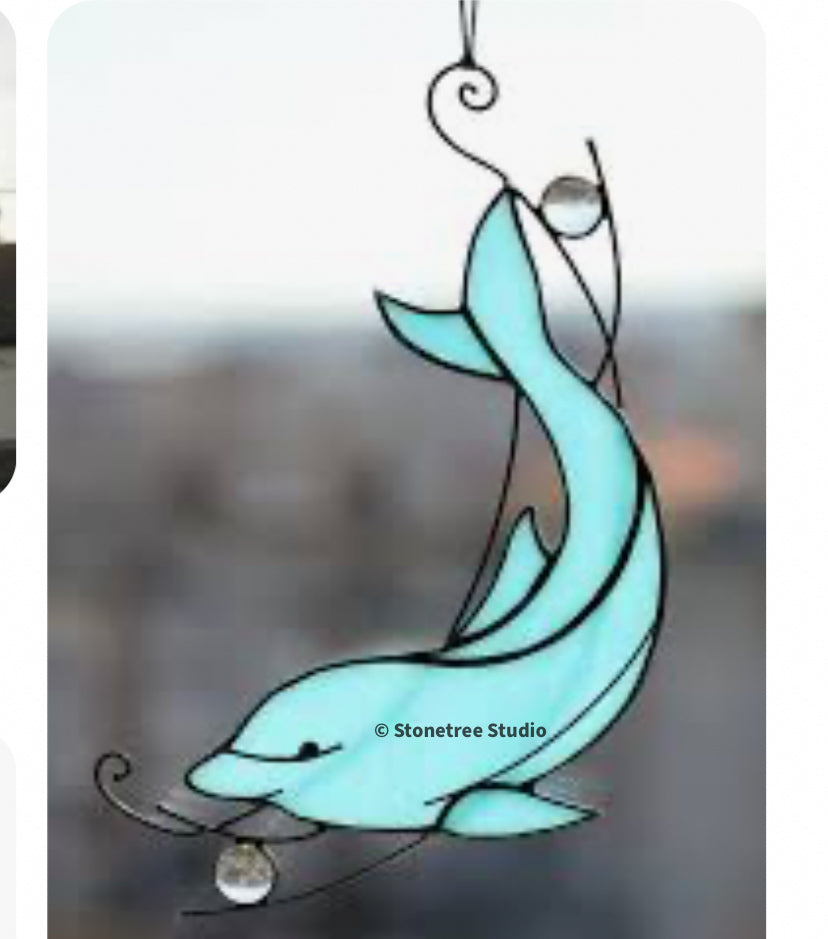 Playful Dolphin Stained Glass Suncatcher