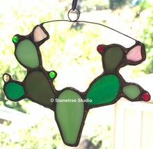 Load image into Gallery viewer, Prickly Pear Cactus Stained Glass Suncatcher/Ornament (with variations)
