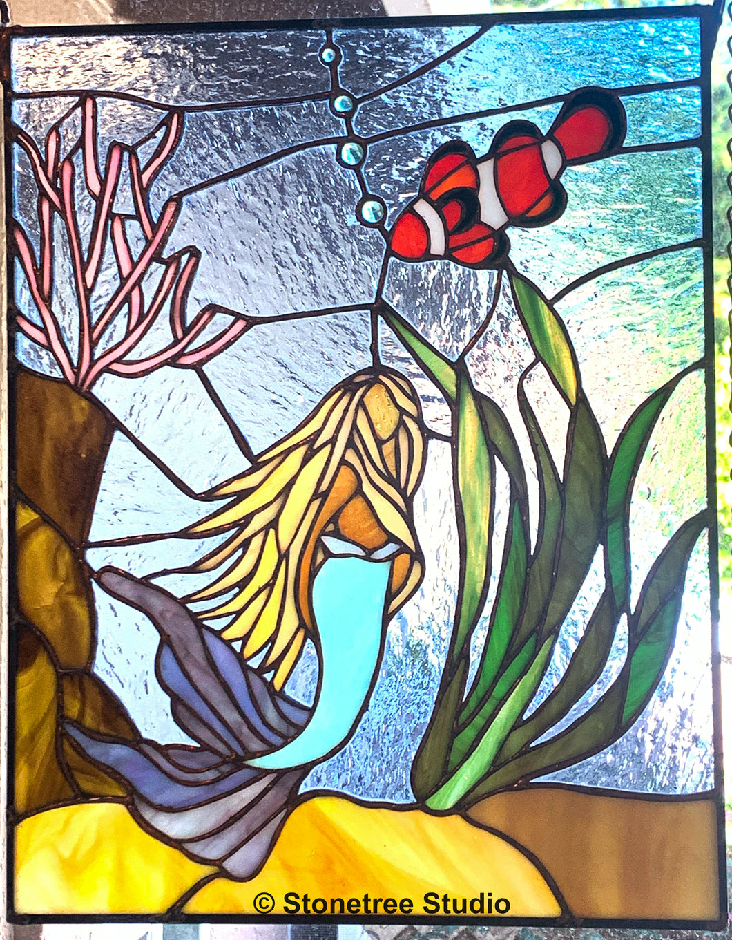 Mermaid Mystique Stained Glass Panel