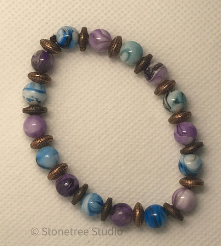 yoga bracelet with blue and purple beads