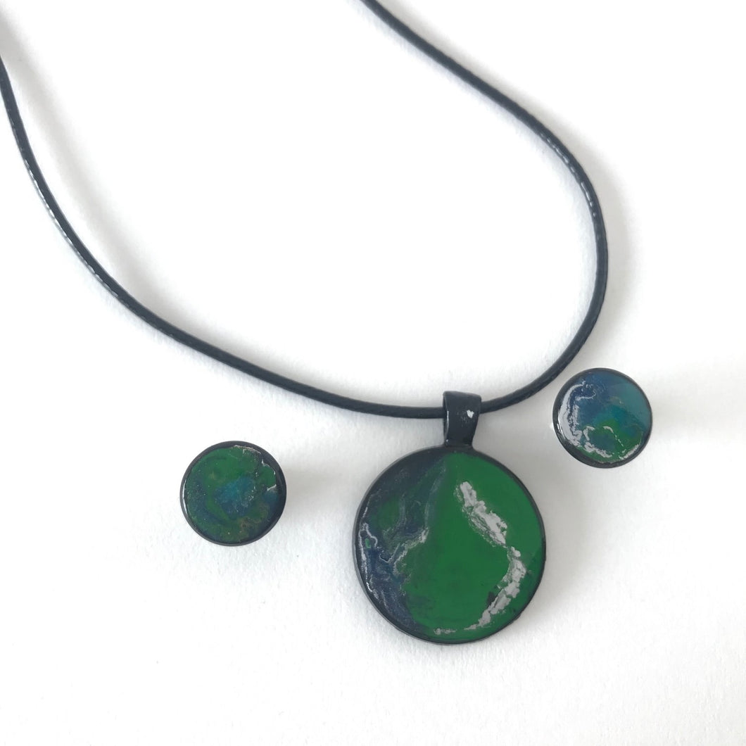 blue and green necklace and earrings set