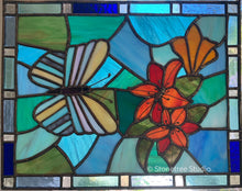 Load image into Gallery viewer, Butterfly and Flower stained glass
