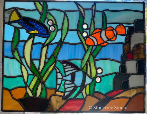 Aquarium stained glass panel