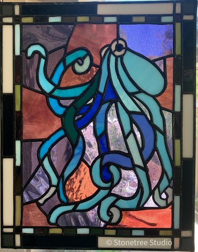 Octopus stained glass panel