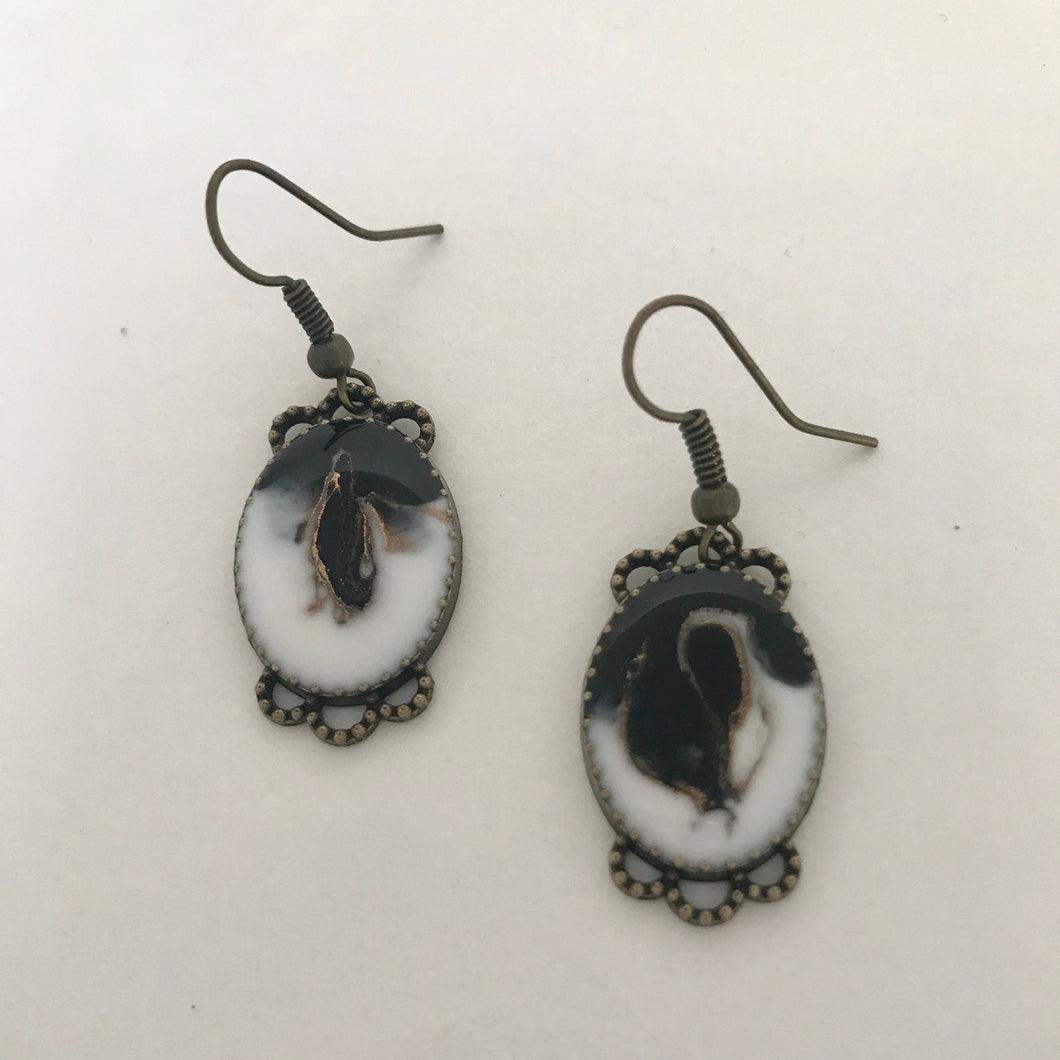 Boho earrings of white black bronze