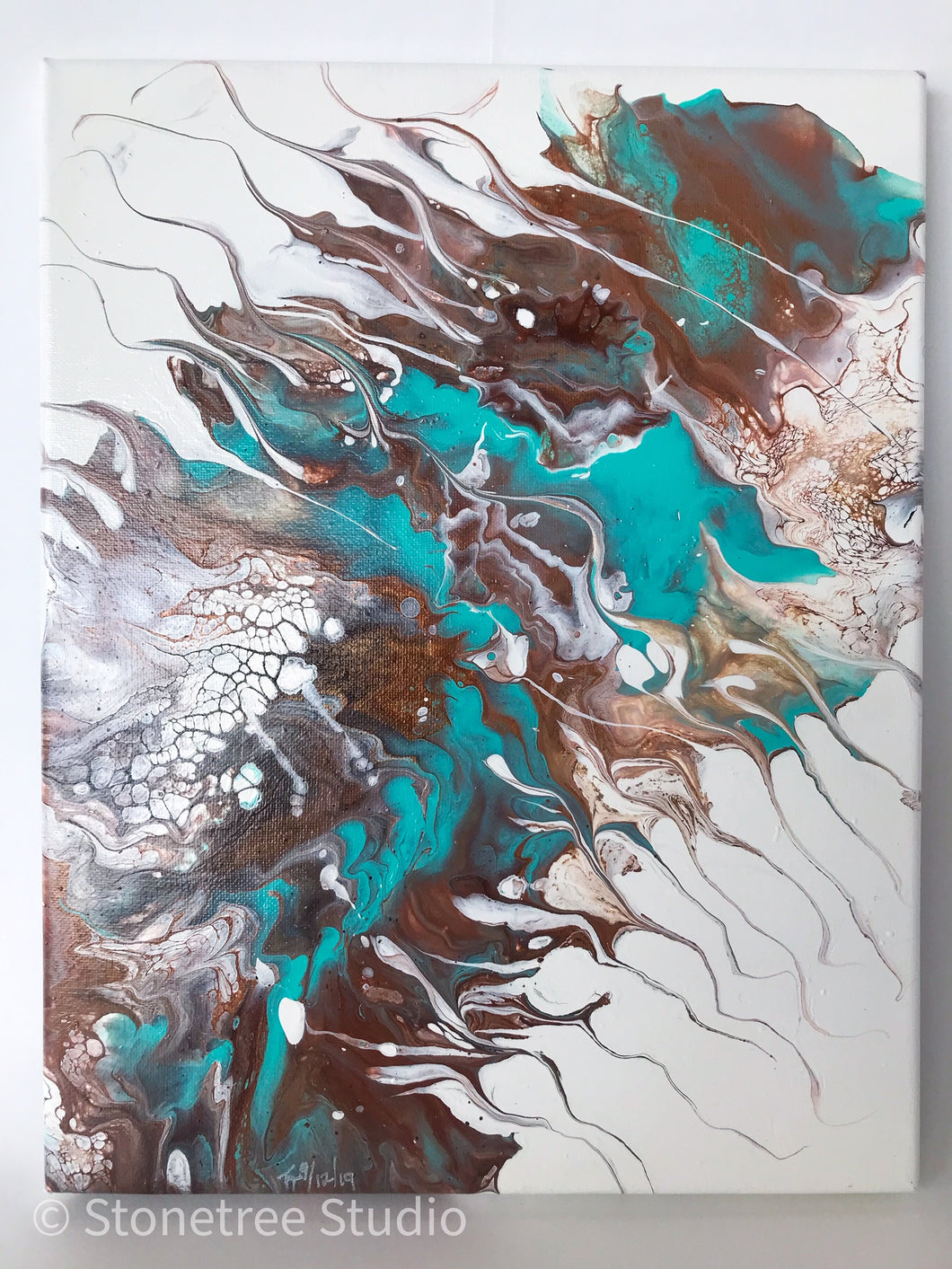 brown bronze turquoise abstract painting