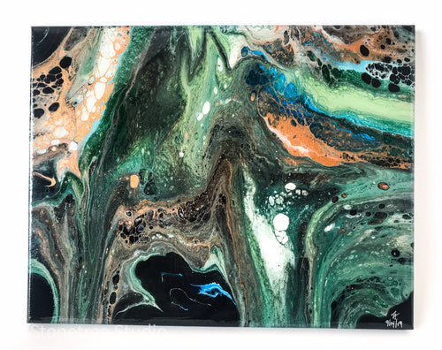 Green black and gold acrylic painting