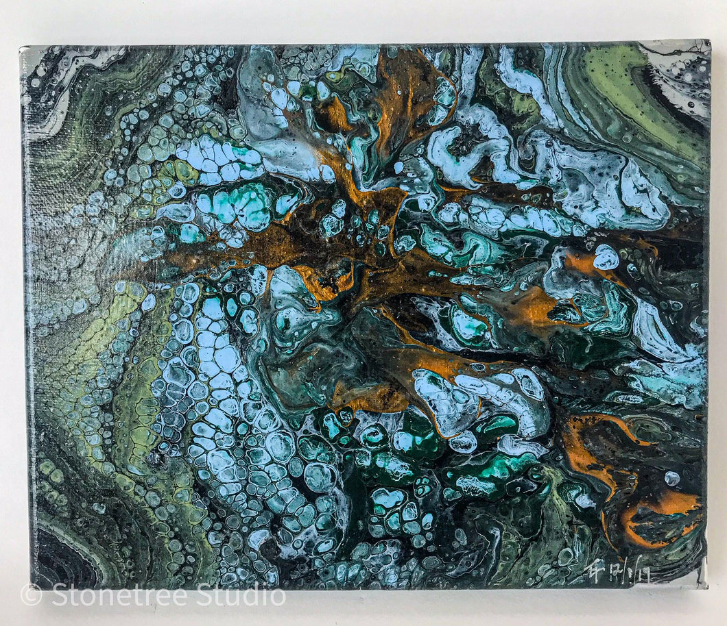 blue green copper black painting