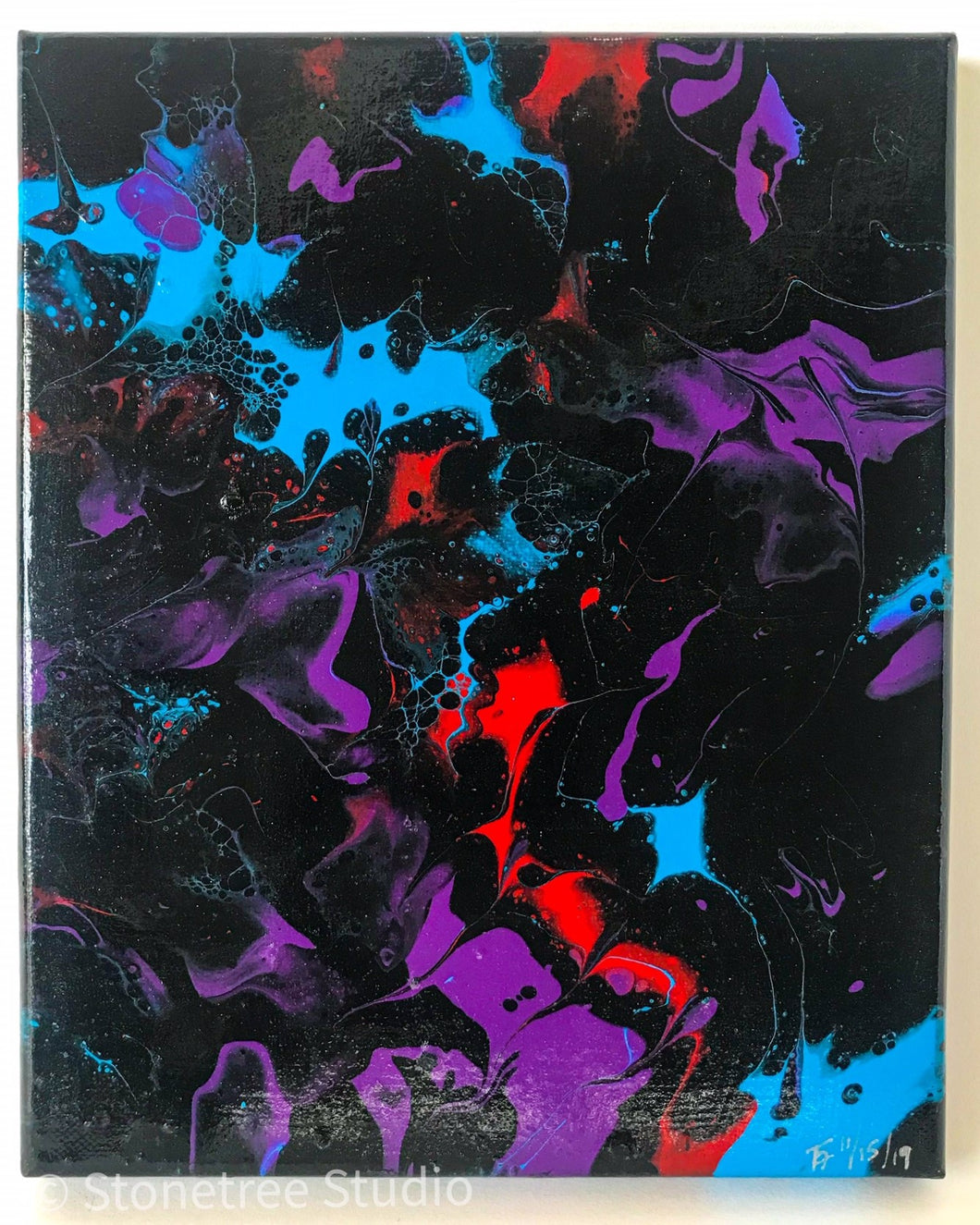 small black purple turquoise red painting