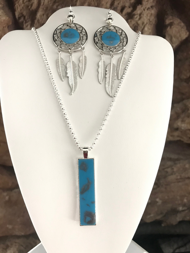Boho necklace set with feather earrings